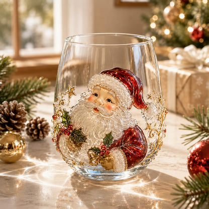 3D Christmas Glass Art Cup | Luxury Raised Holiday Glassware for Drinks, Decor & Christmas Gifts