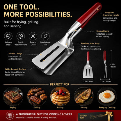 2-in-1 Stainless Steel Spatula Tongs Grip, Flip & Serve