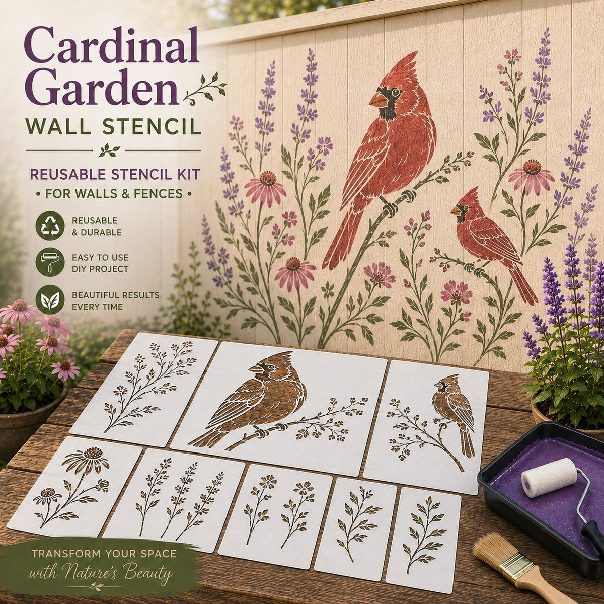Garden Bloom Wall Stencil Kit | DIY Garden Painting Templates for Every Space
