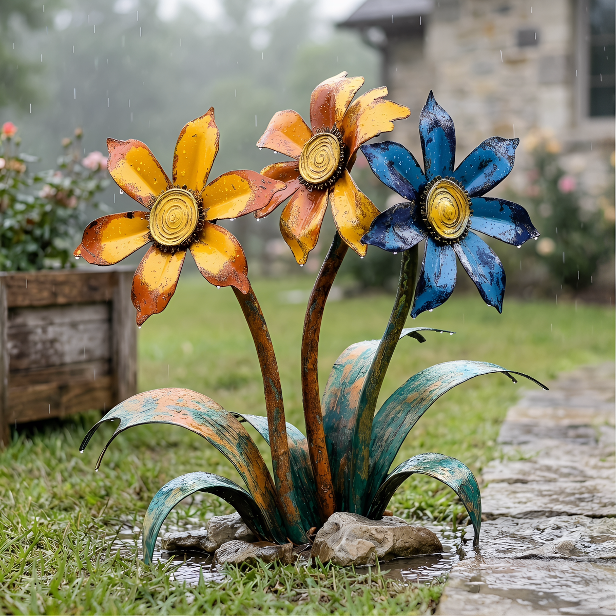 2026 Mother's Day Gifts -- Handcrafted Rustic Metal Flower Garden Stakes