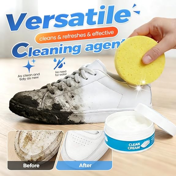 White Shoe Cleaner Cream | Multipurpose No-Wash Solid Comes with Sponge