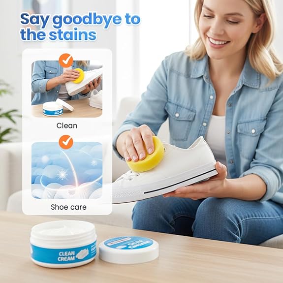 White Shoe Cleaner Cream | Multipurpose No-Wash Solid Comes with Sponge
