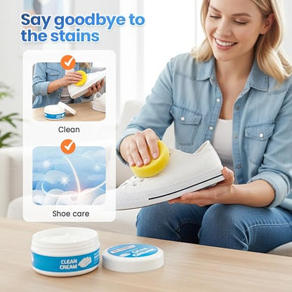 White Shoe Cleaner Cream | Multipurpose No-Wash Solid Comes with Sponge