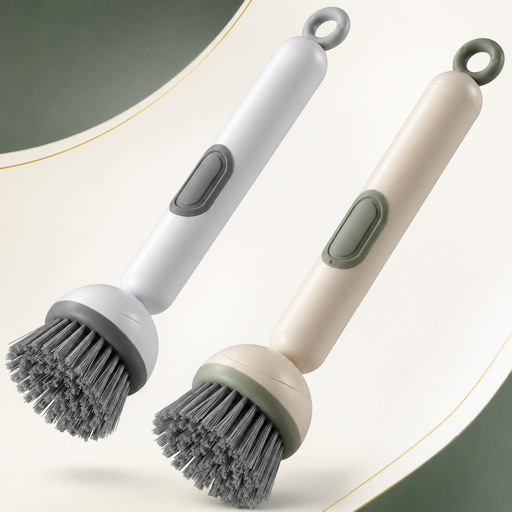 360 Rotating Soap Dispensing Dish Brush with Interchangeable Heads