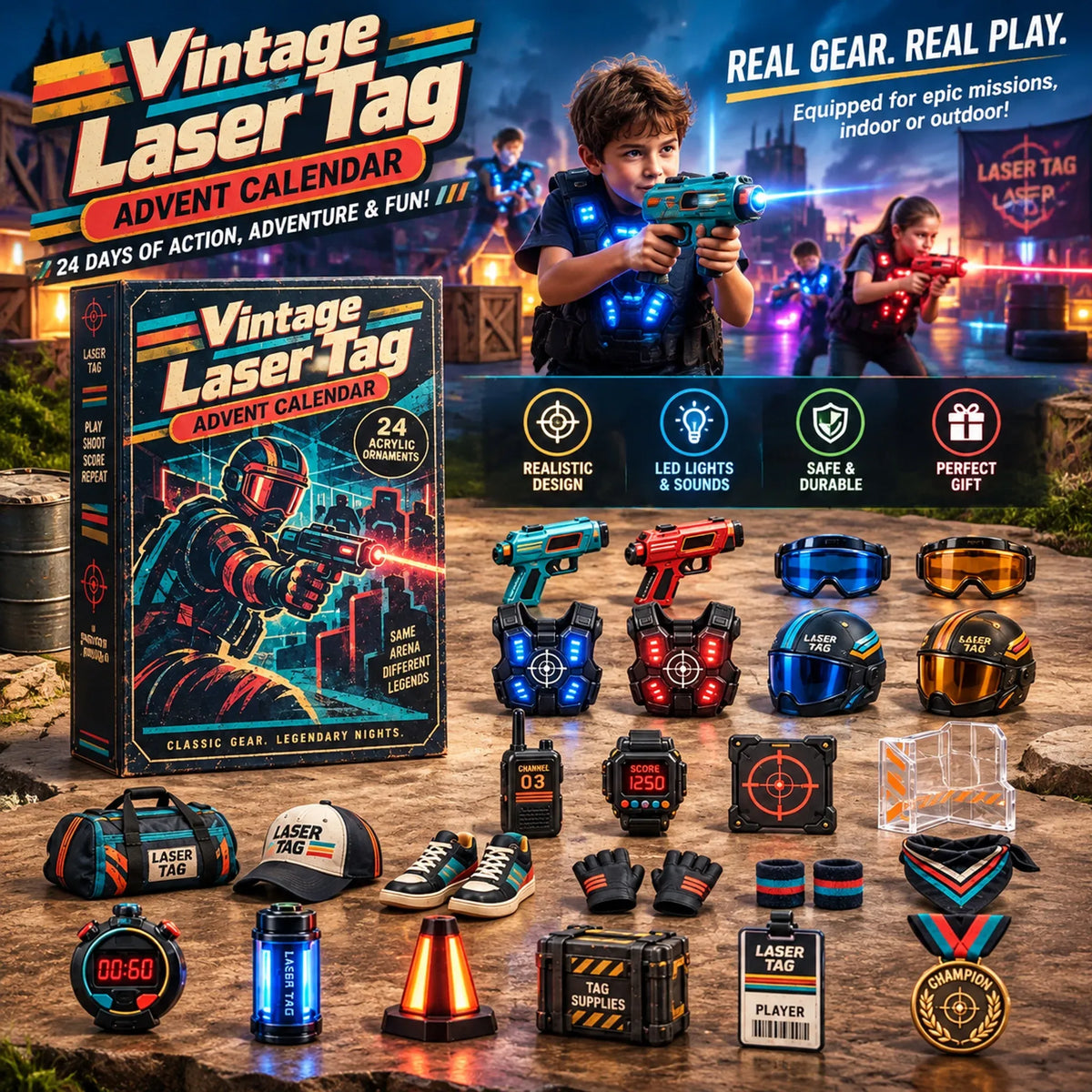 Vintage Laser Tag Advent Calendar 2026 - 24-Day Festive Countdown Charms Blind Box