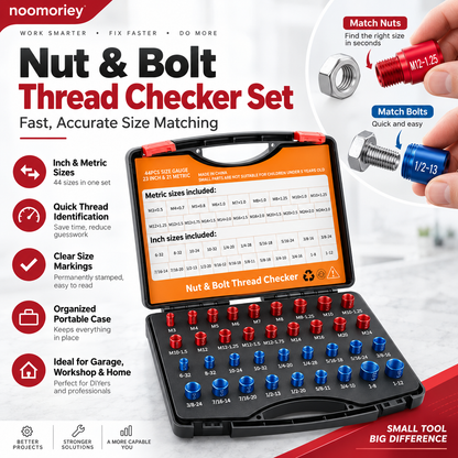 26/44-Piece Nut & Bolt Thread Checker Metric & SAE Thread Gauge Kit with Storage Case