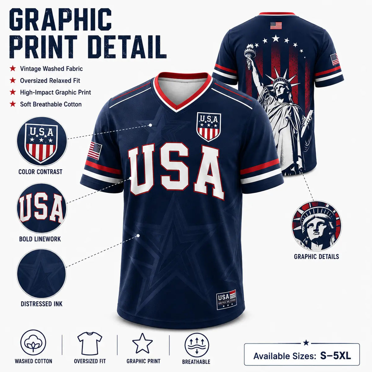 USA Liberty Soccer Jersey Patriotic American Flag V-Neck Football Shirt