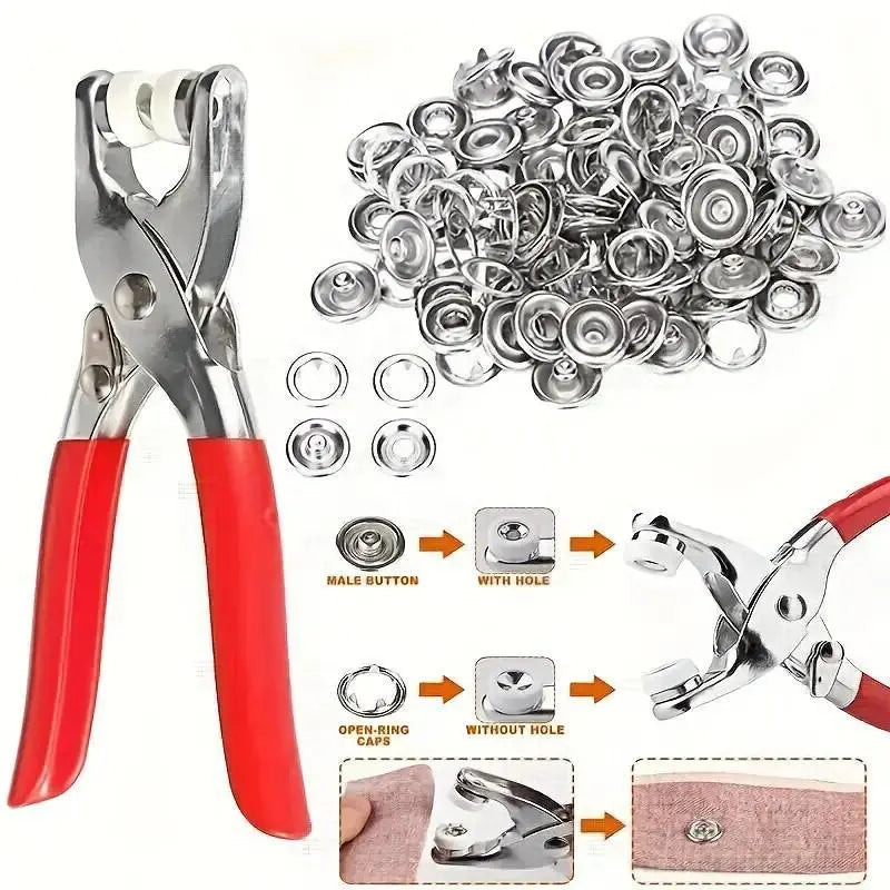 100 pcs Invisible Colored Metal Buckle & Manual Pressure Pliers Kit