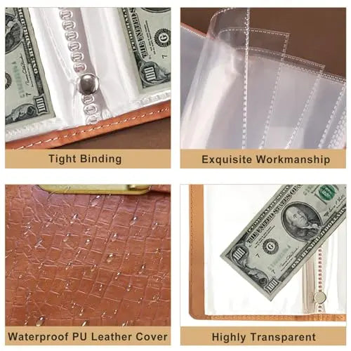 100 Pocket Banknote Collecting Album, PU Leather Password Lock Currency Binder with Clear Transparent Sleeves