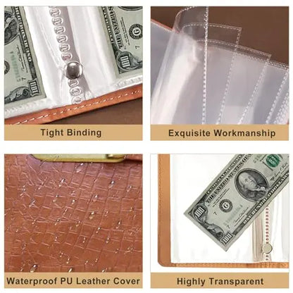 100 Pocket Banknote Collecting Album, PU Leather Password Lock Currency Binder with Clear Transparent Sleeves