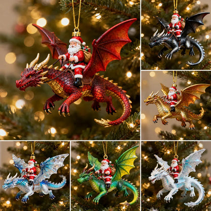 Santa Riding Dragon Christmas Ornaments 6-Piece Fantasy Collectible Set