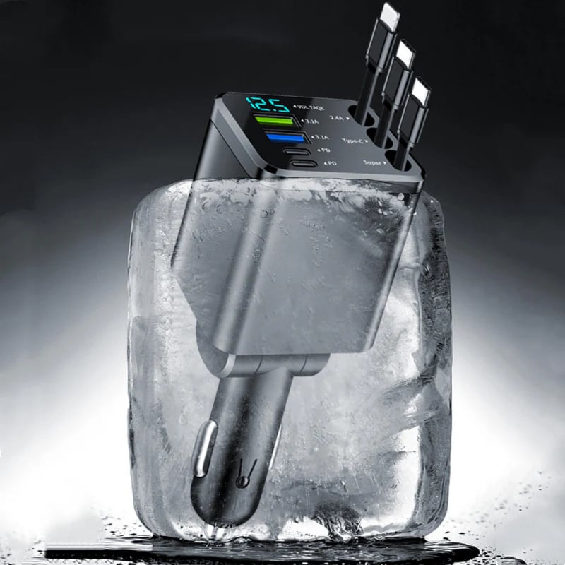 7-in-1 Retractable Fast Car Charger with Voltage Display USB-C, Fast Charging & Essential for Daily Use