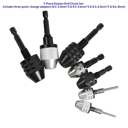 2-Piece Keyless Drill Chuck Adapter Set 1/4 Hex Quick Change (0.3-8mm) for Impact Drivers & Power Tools