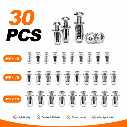 30Pcs Heavy-Duty Carbon Steel Button Rivet Locking Nuts Set