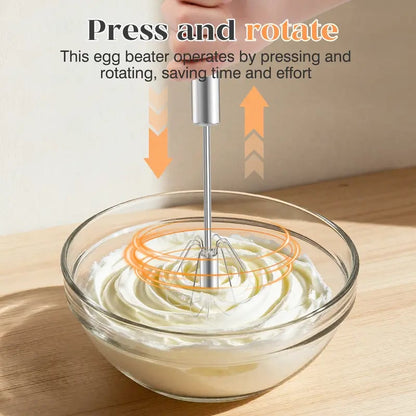 Stainless Steel Hand-Push Rotary Whisk Effortless Mixing in Seconds!