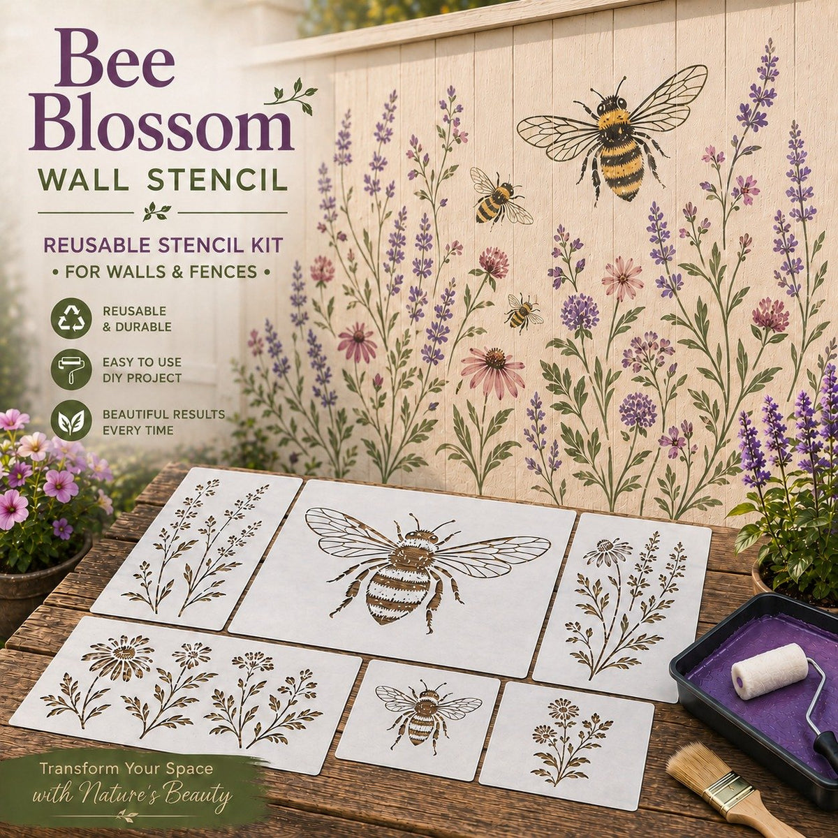 Garden Bloom Wall Stencil Kit | DIY Garden Painting Templates for Every Space