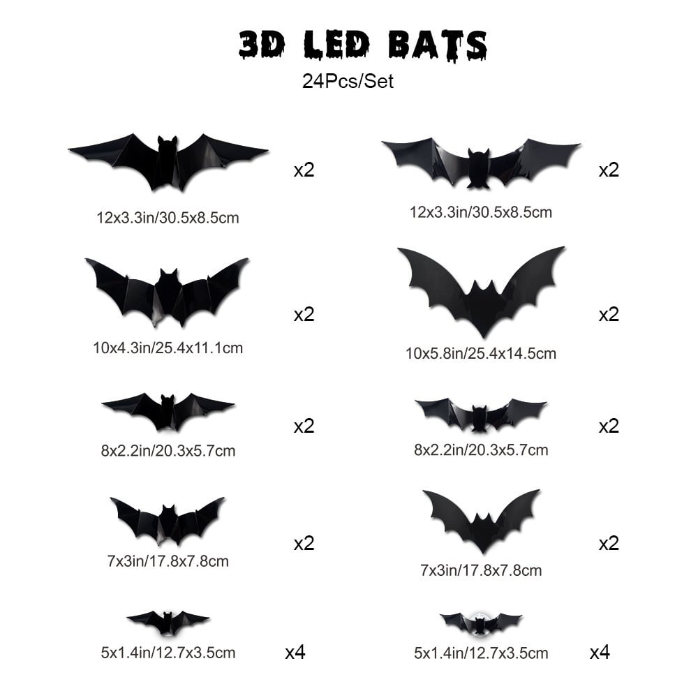 3D LED Glowing Bat Wall Decorations Halloween Flying Bat Swarm Set