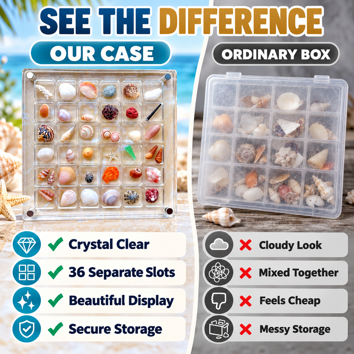 36-Grid Clear Acrylic Organizer Box for Small Collectibles