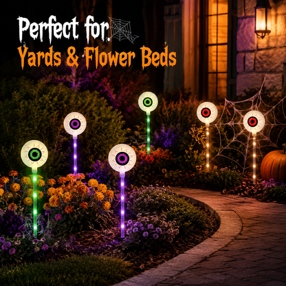 Solar-Powered Halloween Eyeball Yard Lights 6-Piece Glowing Stake Set