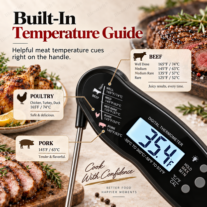 Foldable Digital Food Thermometer - Fast Reading Instant Meat Thermometer