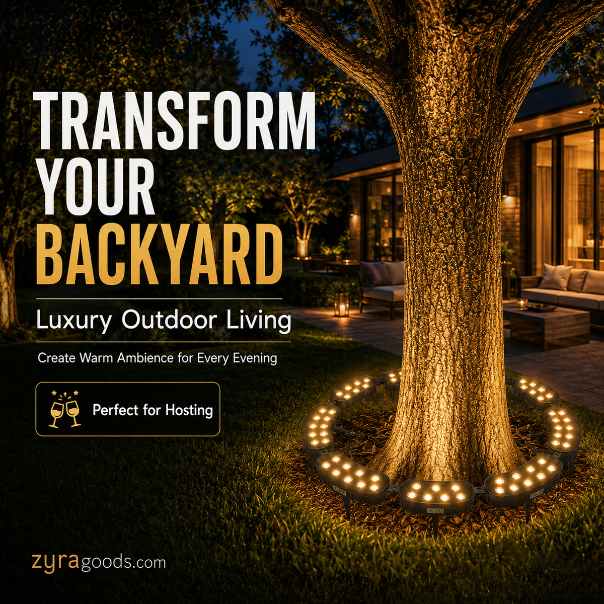 Ring-Shaped Solar Tree Lights Weatherproof Outdoor Spotlights Ideal for Trees, Pillars, and Gardens