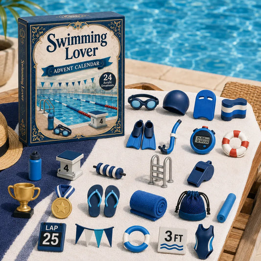 24 Days of Swim-Life Advent Calendar | 24 Swimming-Inspired Acrylic Charms with Hanging Strings & Reusable Keepsake