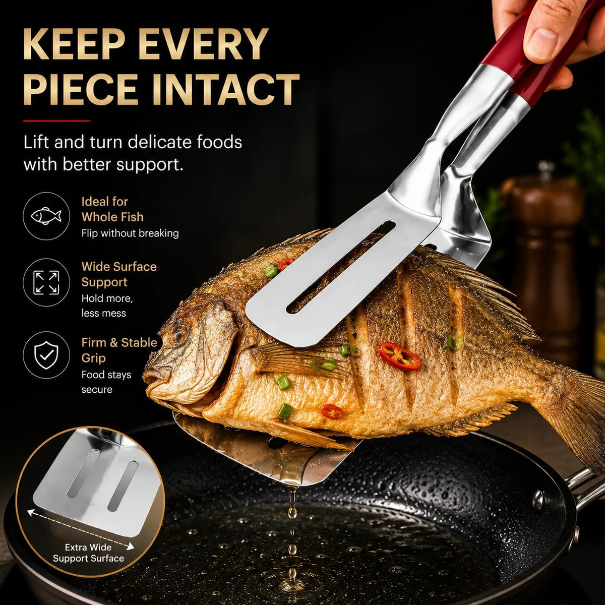 2-in-1 Stainless Steel Spatula Tongs Grip, Flip & Serve
