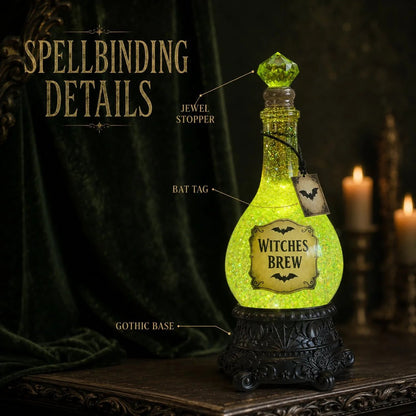 Lighted Witches Brew Poison Bottle Glitter Globe