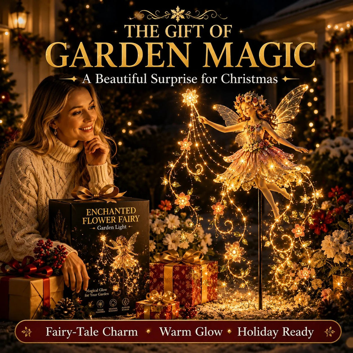Enchanted Flower Fairy Solar Garden Light Magical Glowing Outdoor Christmas Yard Decor