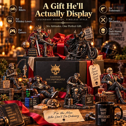 Bad to the Bone 6 Dark Humor Skeleton Collectibles for Men, Man Cave Decor & Unique Gifts