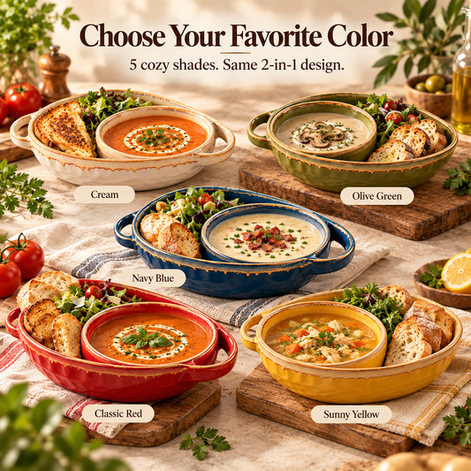 2-in-1 Soup & Side Bowl Cozy Meal Serving Set with Handle