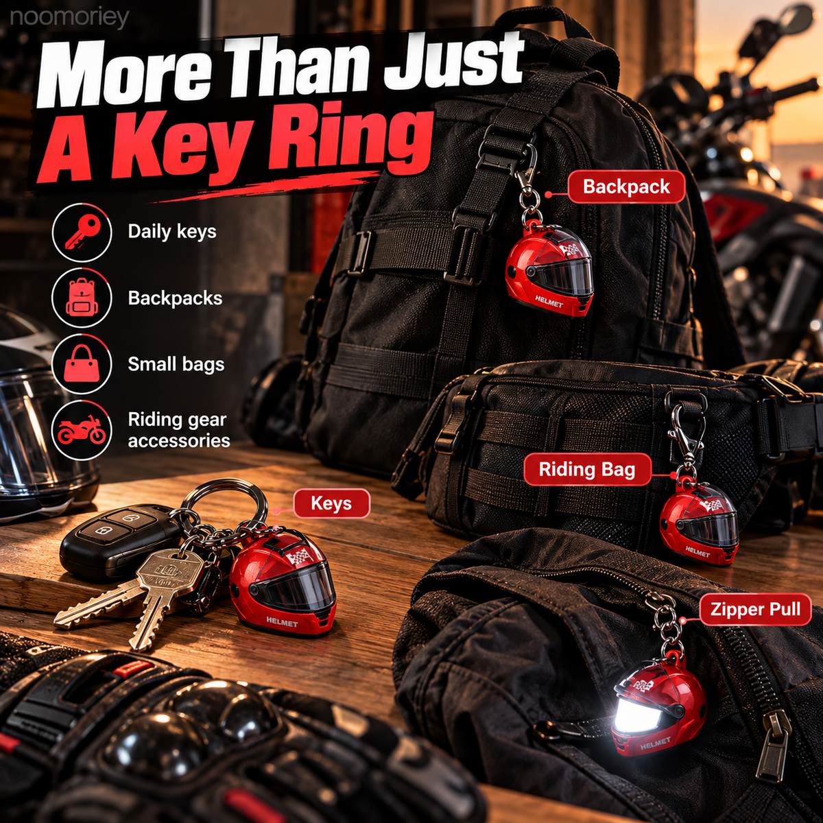 Mini Motorcycle Helmet LED Keychain Light-Up Rider Charm for Keys, Bags & Gifts