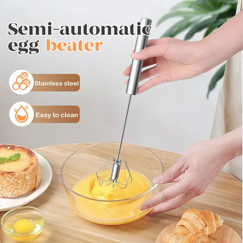 Stainless Steel Hand-Push Rotary Whisk Effortless Mixing in Seconds!