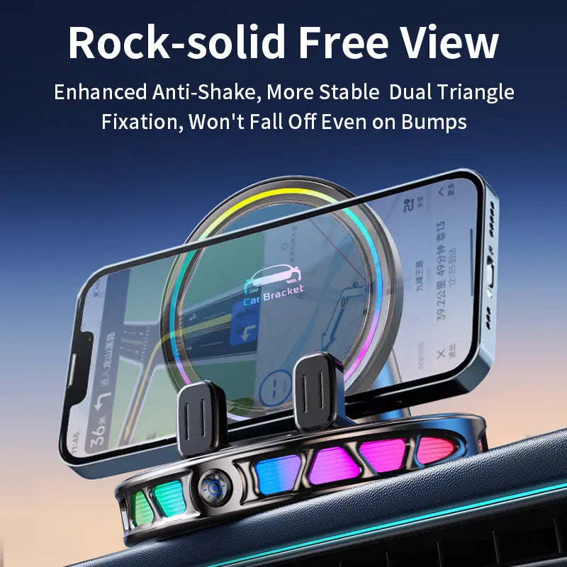 360 Rotating Wireless Charging Car Phone Mount with RGB Ambient Light