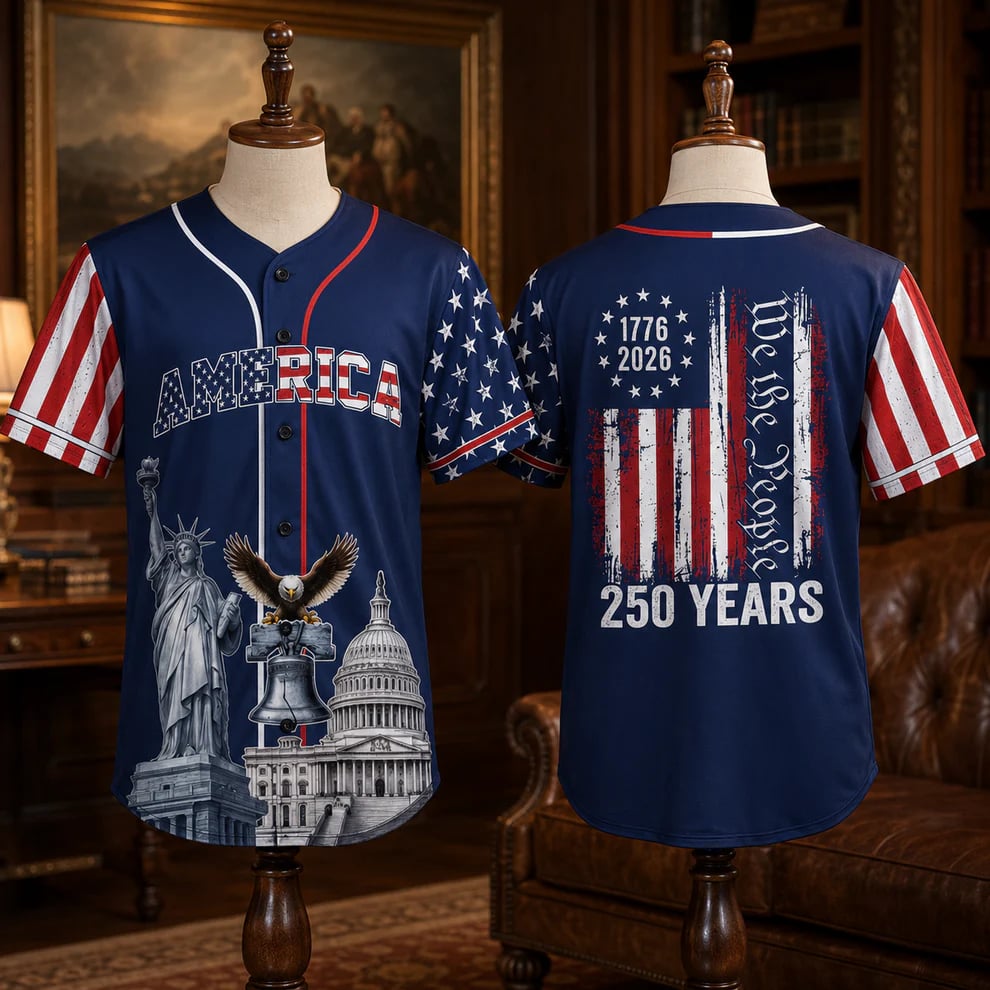 USA 250th Anniversary All-Over Print Patriotic Baseball Jersey