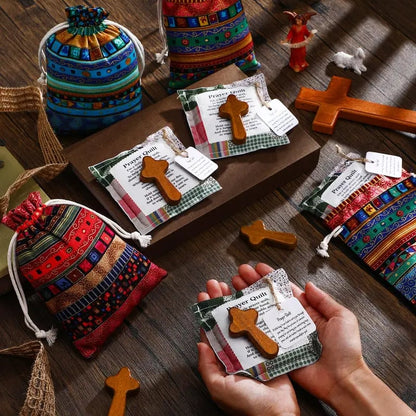 Pocket Prayer Quilt Set | Mini Handmade Prayer Blankets with Cross & Drawstring Bag Christian Gifts