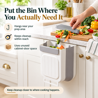 Hanging Kitchen Scrap Bin Space-Saving Cabinet Door Trash Can for Easy Food Prep Cleanup