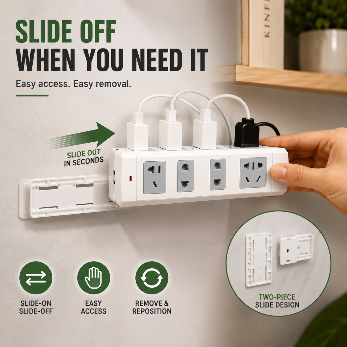 10 Counts Punch-Free Power Strip Holder Peel, Stick & Organize
