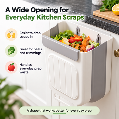 Hanging Kitchen Scrap Bin Space-Saving Cabinet Door Trash Can for Easy Food Prep Cleanup