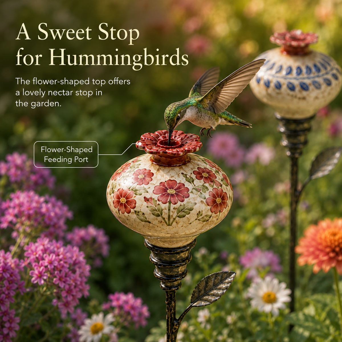 Ceramic Flower Hummingbird Feeder Romantic Garden Charm with a Vintage Touch