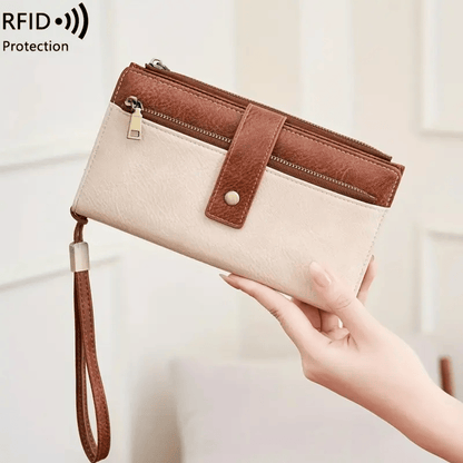 Women's long wallet, stylish clutch, elegant solid color RFID blocking leather wallet!