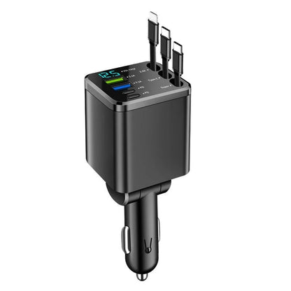 7-in-1 Retractable Fast Car Charger with Voltage Display USB-C, Fast Charging & Essential for Daily Use