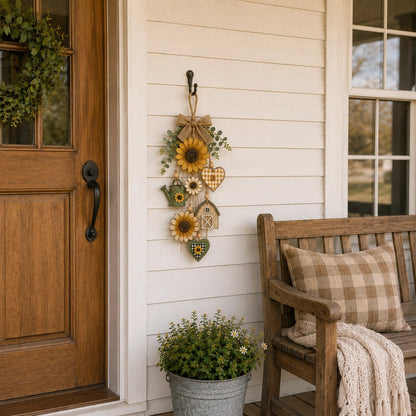 Rustic Wooden Garden-Themed Hanging Ornament with Remote Control Fairy Lights