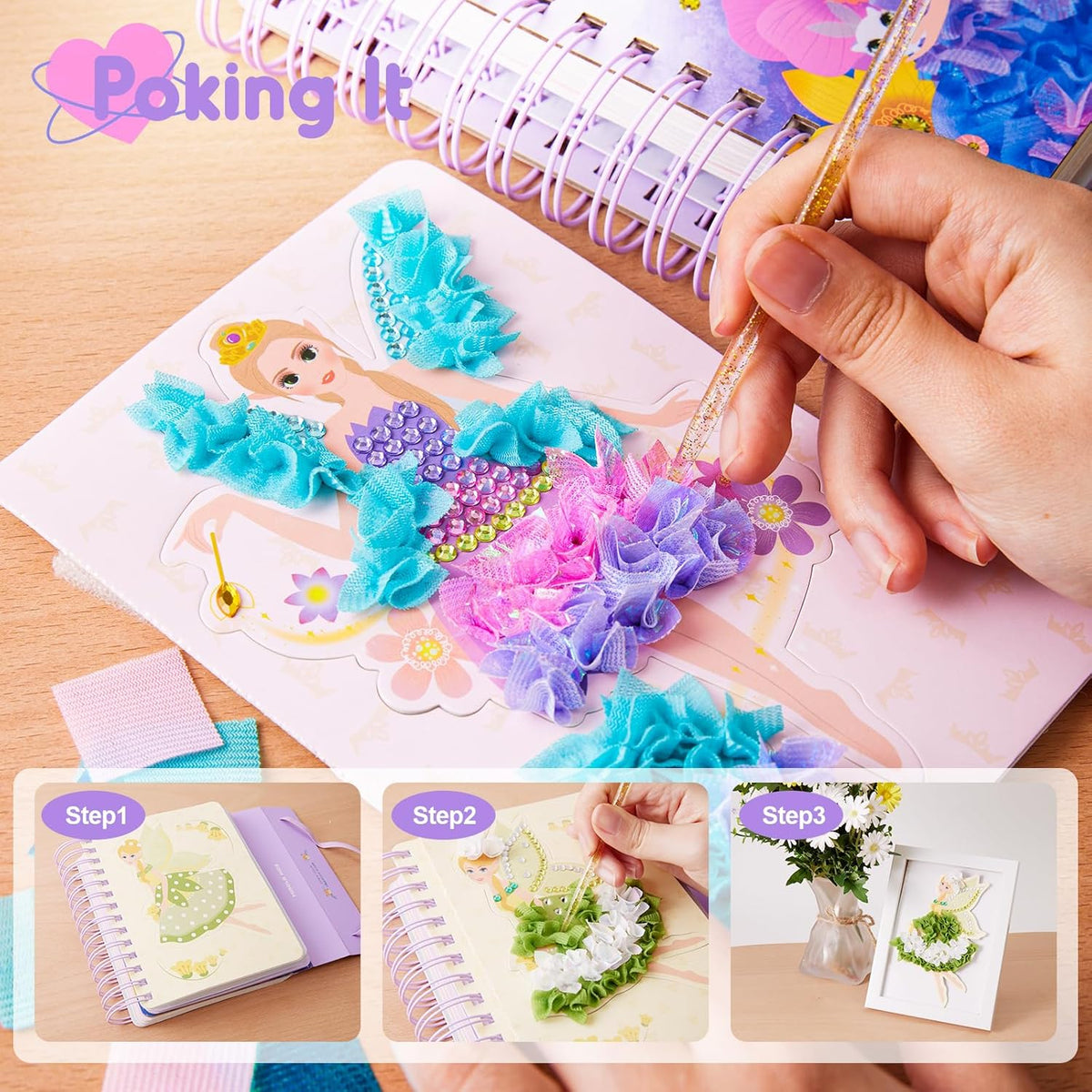Poke-in 4-in-1 Diamond Painting Kits & Art Magic Princess Craft Kit Stuffers Watercolor DIY Gifts for Girls Handicraft