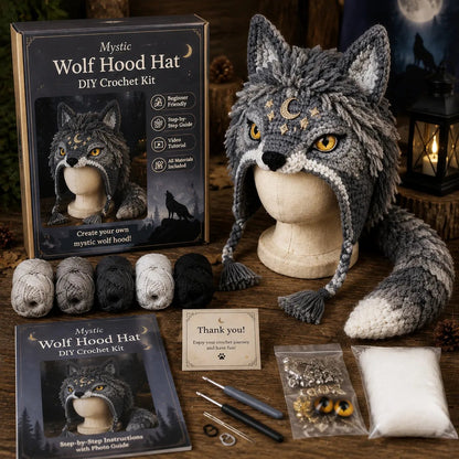 Fantasy Hood Hat DIY Crochet Kit | Premium Soft Yarn Materials with Step-by-Step Guide DIY Handmade Wearable Character