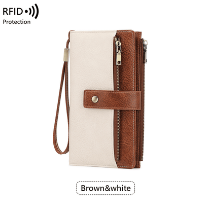 Women's Solid Color RFID Blocking Leather Long Wallet