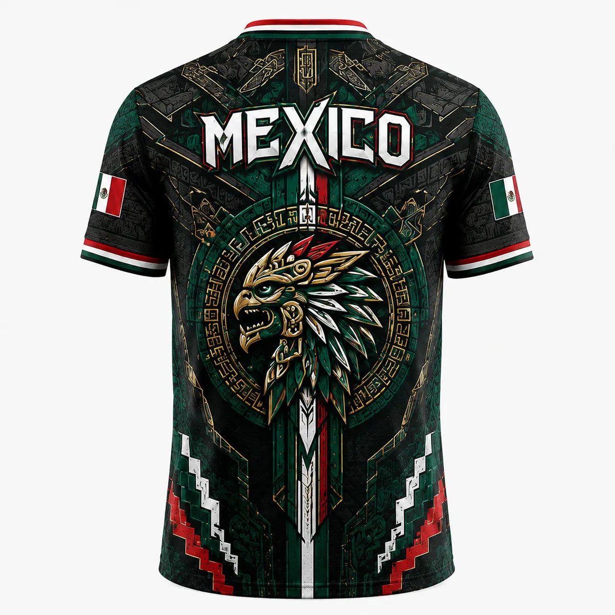 2026 Mexico Eagle Warrior Soccer Jersey Aztec Calendar Graphic V-Neck Fan Shirt for Men