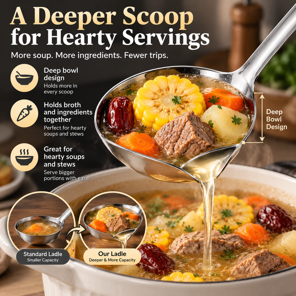 304 Stainless Steel Deep Soup Ladle