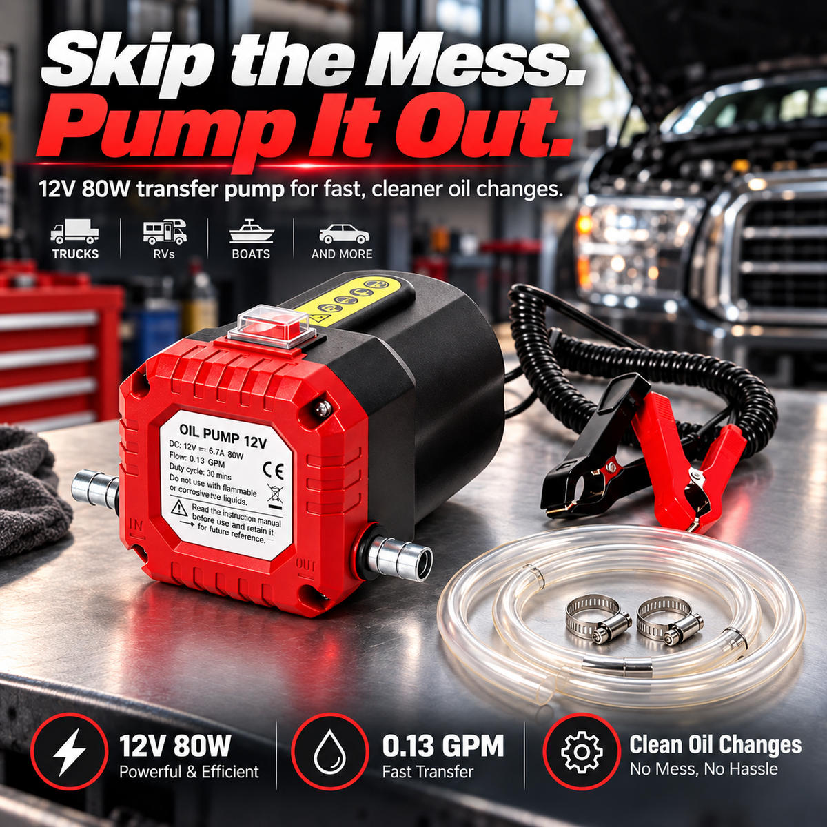 12V 80W Electric Oil Extractor Pump Fast, Cleaner Oil Changes