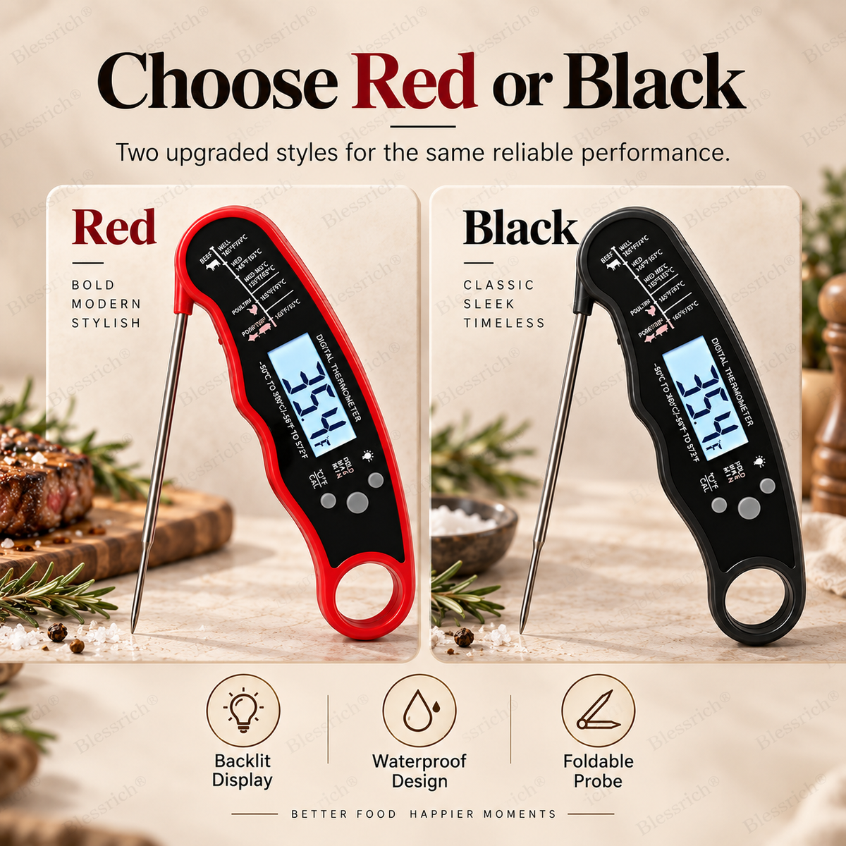 Foldable Digital Food Thermometer - Fast Reading Instant Meat Thermometer